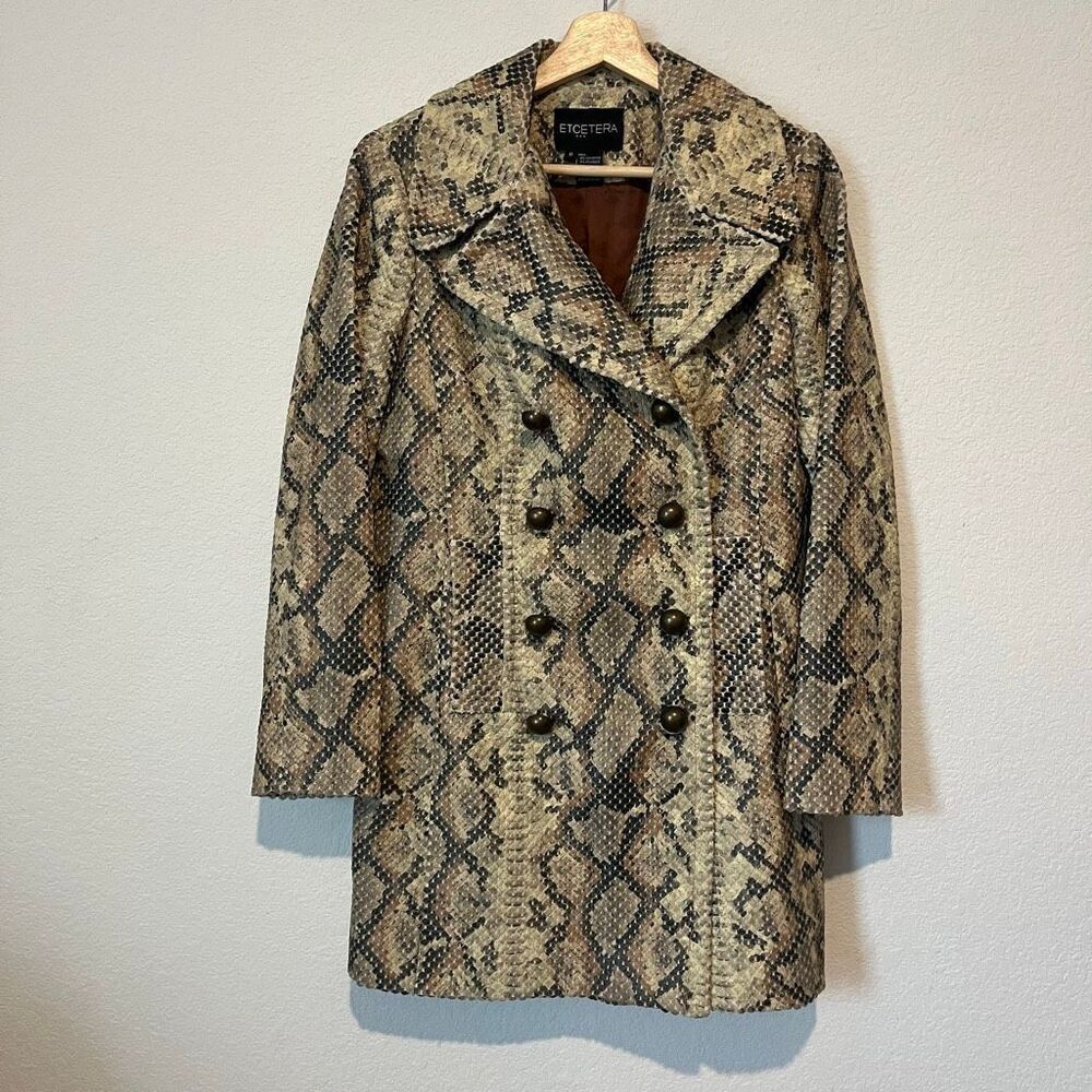 Etcetera Snakeskin Double Breasted Button Down Jacket Coat Women's Size 6